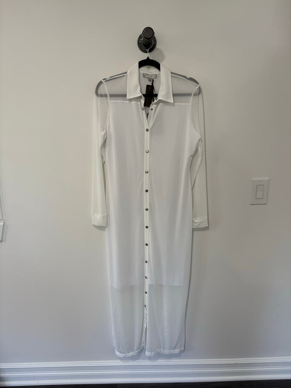 Anatomie White Sheer Button Down Long Sleeved Cover Up Dress Size Medium